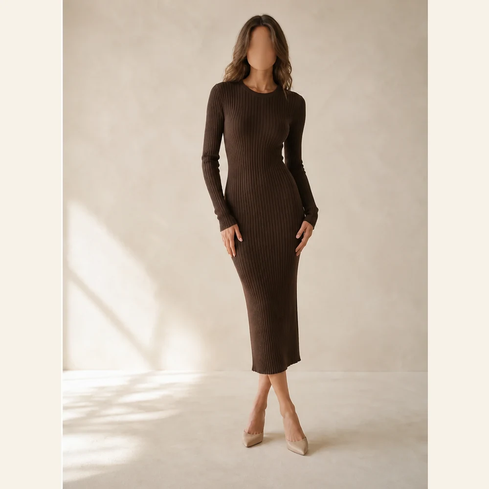Ribbed Knit Midi Dress - Image 3
